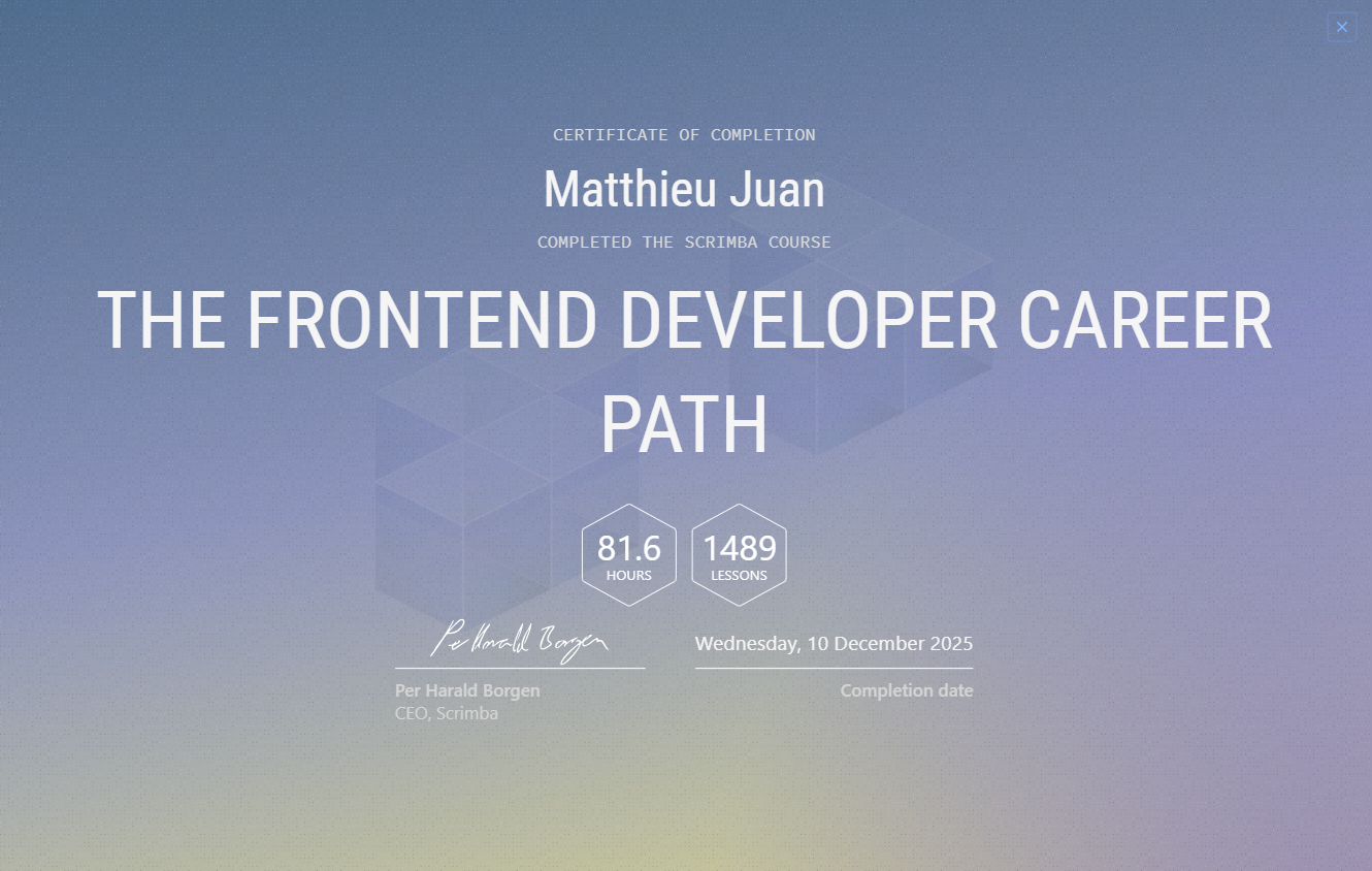 Certificat Scrimba Frontend Developer Career Path